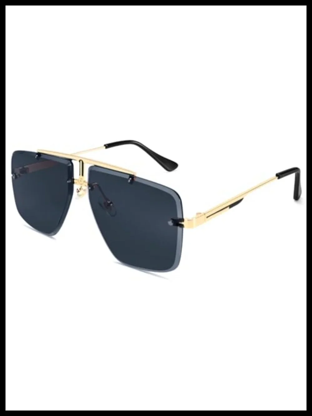 Oversized Frameless Square Sunglasses Men Retro Aviator Gold Metal